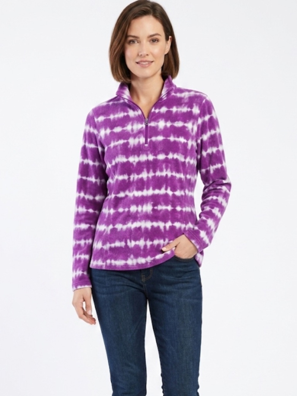 55 Eddie Bauer Quarter-Zip Fleece Size L | Tie-Dye Trail Style | Cozy-Core Layer